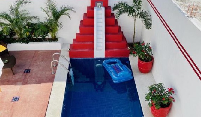 Casa Piramide: Fully Furnished 2-Bedroom House w/ Private Swimming Pool and Waterfall, 5 Minute Walk from the Beach