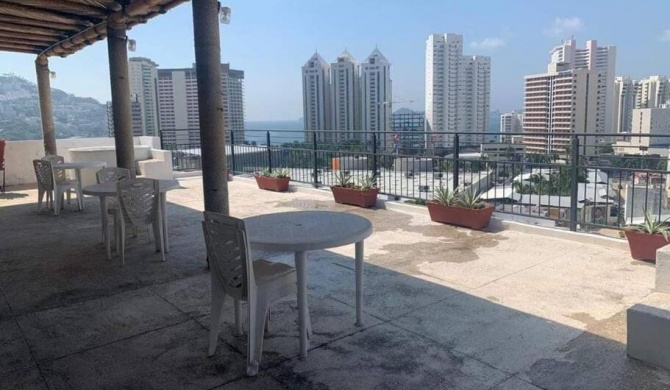 NUEVO departamento con vista parcial al mar, a 10 minutos de la playa caminando, exelente ubicación centros comerciales y restaurantes cerca acceso areas comunes jacuzzi palapa asadores